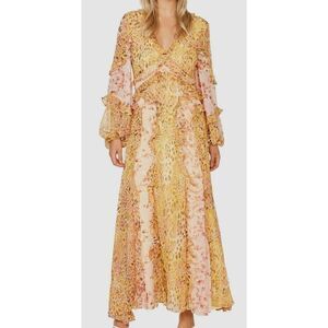 NWOT Bardot Long Sleeve Mixed Floral & Leopard Blend Print Maxi Dress Women's M